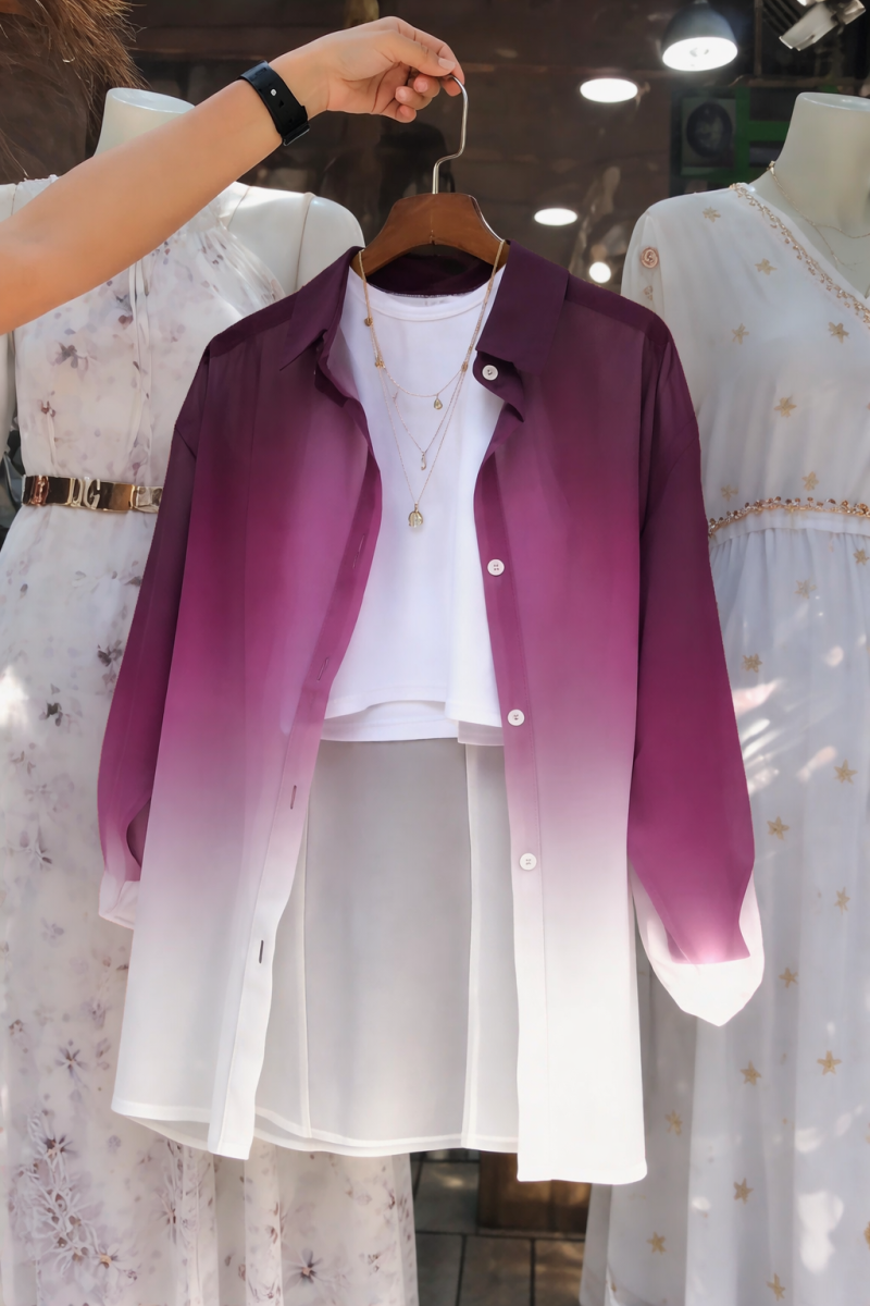 Women’s Ombre Shirt with Inner Top | Stylish Gradient Casual Outfit Combo
